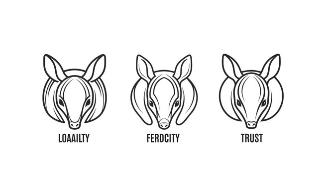 Minimalist line art deer heads with loyalty ferocity trust labels.
