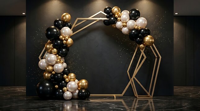 Elegant happy birthday balloon garland black gold white party decor