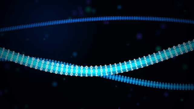 Abstract data streams with binary code flowing on dark