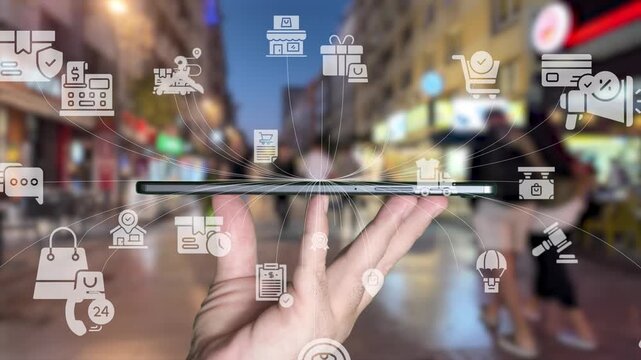 Omni channel technology of online retail business method. Multichannel marketing on social media network platform offer service of internet payment channel, online retail shopping and omni digital app
