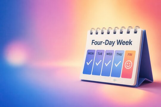 Four Day Week calendar with checked days and work life balance concept