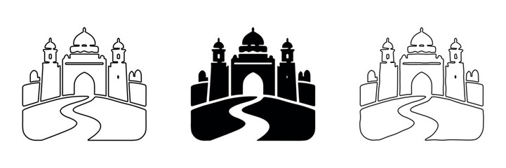 Iconic gateway with winding path leading to grand architecture and domes © Ophelia