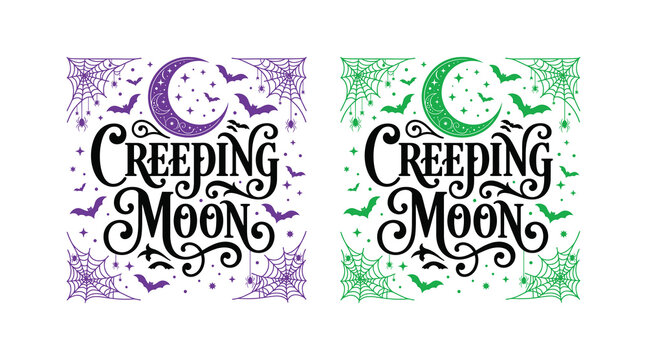 Halloween creeping moon graphic design with bats spiders and webs for spooky decor