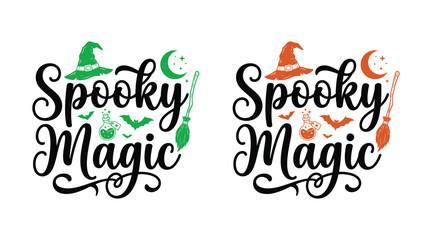 Spooky magic halloween graphic design with witch hats and broomsticks © MahfuzurRahman