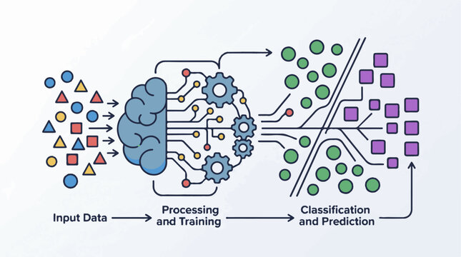 Diagram of artificial intelligence processing data training and classifying