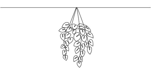 Hanging Plant Continuous One Line Drawing Vector Illustration © Sahor