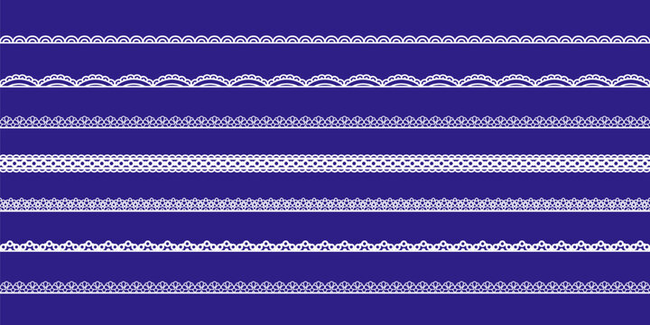 Vector seamless lace border set. Simple ornate pattern, elegant decorative ornament