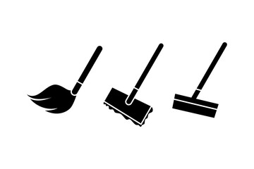 Fototapeta premium This is a minimalist vector illustration of a mop icon, featuring a simple, clean, and solid glyph style. The icon can be used as a symbol, sign, or logo