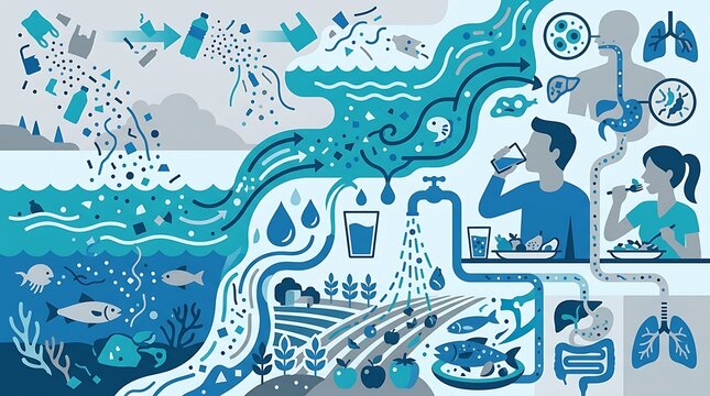 Microplastics cycle from environment to human health impact
