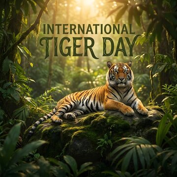 Tiger lying in a forest on international tiger day