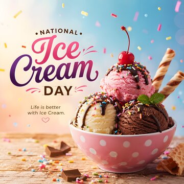 National ice cream day celebration with colorful dessert