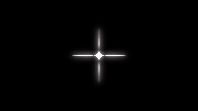 Cute Cartoon Sparkle Star Twinkle Overlay 4K: White Flat Vector Doodle Animation, Glowing Blinking Motion Graphic and Festive Light Trails, Seamless Dark Black Background for Video Intro.
