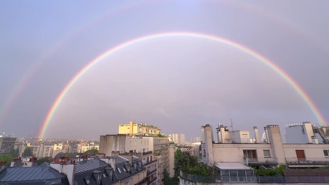 Double rainbow arches over Paris rooftops after summer storm