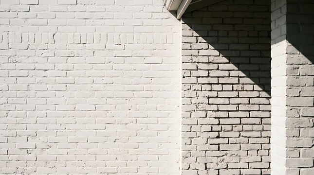 White brick wall background with sharp geometric shadows