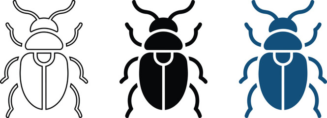 Beetle insect icons in solid silhouette formats representing different bug species for pest control, science, and biology and icon © fay009