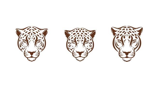 Three Intricate Leopard Head Silhouettes in a Row.