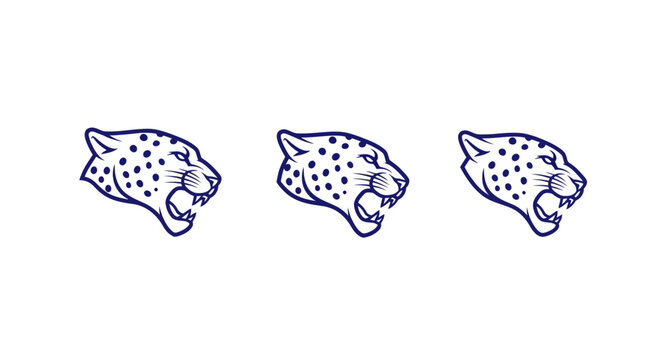 Three stylized leopard head silhouettes in blue outline.