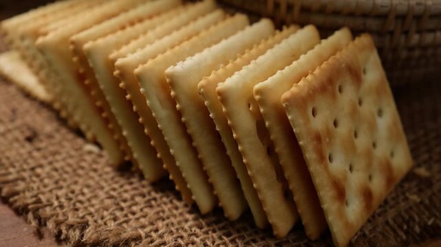 Macro shot of cracker cookies. Snacks	
