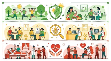 Fototapeta premium Stages of healthcare from healthy lifestyle to medical recovery