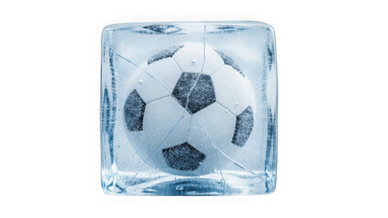 Naklejka premium Soccer ball in ice cube isolated on transparent background