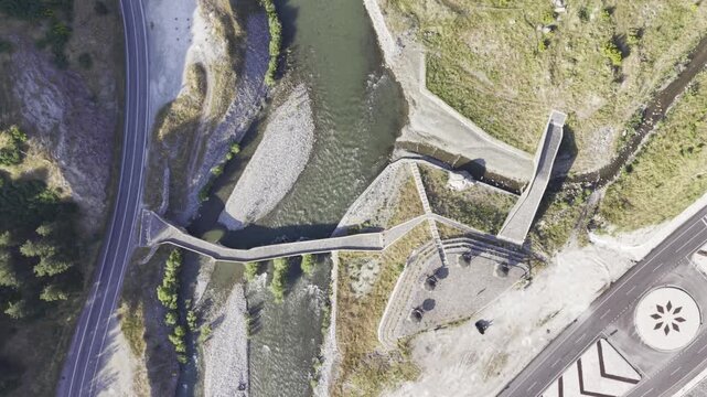 Cinematic View of Historic Kasrik Bridge in Siirt, Turkiye &ndash; Stone Arch Bridge Over Botan River and Anatolian Heritage