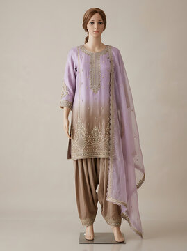 Lavender and Mocha Tan Ombre Embroidered Pakistani Patiala Salwar Kameez Suit for Women Festive Traditional Ethnic Party Wear Outfit