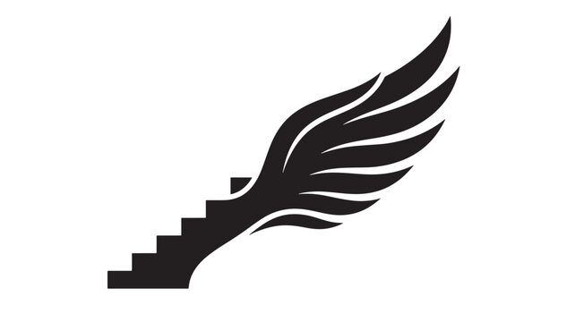 Phoenix Bird Icon with Stylized Black Wings and White Highlights for Branding, Logos, Tattoos, and Decorative Design