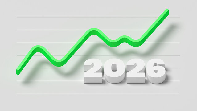 2026. Growth chart. Green color. 3d illustration.