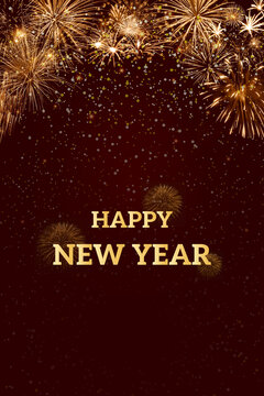 Holiday card with fireworks for Happy New Year congratulations