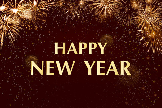 Holiday card with fireworks for Happy New Year congratulations