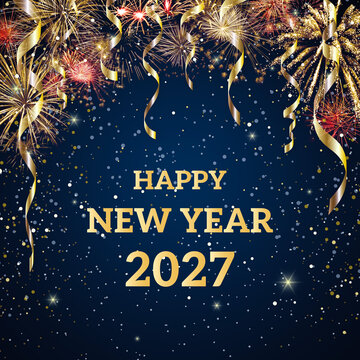 2027 New Year greeting card with fireworks