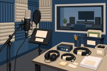 Naklejka premium Microphone testing sound booth Editorial Background