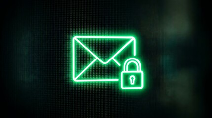 Fototapeta premium Glowing Neon Email Icon With Padlock Symbol Representing Secure Digital Communication