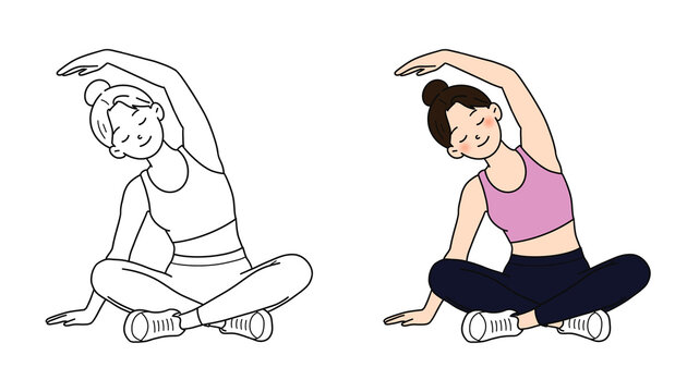 Woman Stretching Sitting Pose Character Illustration
