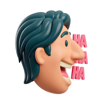 3D cartoon man head laughing with haha text