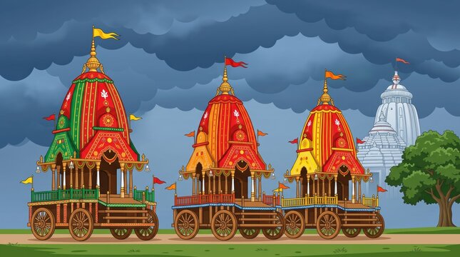 Simple illustration of rath yatra chariots.
