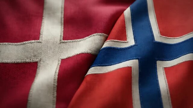 Close-up of Norwegian flag fabric with intricate woven texture and vibrant colors