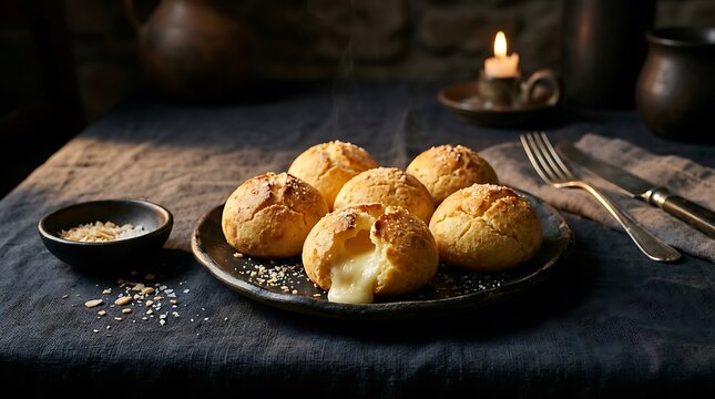 Cu&ntilde;ap&eacute; on linen tablecloth, Bolivian cheese bread