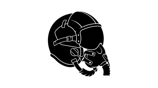 Military fighter jet pilot helmet with oxygen mask silhouette isolated on white background