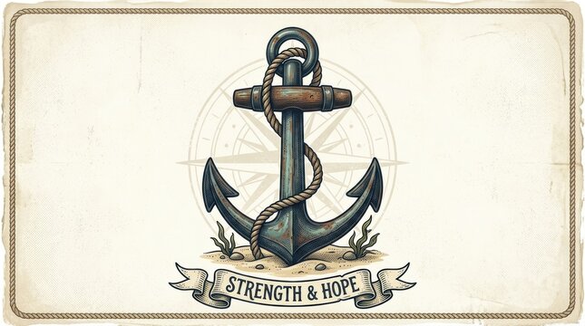Vintage anchor illustration symbolizing strength and hope on a distressed background