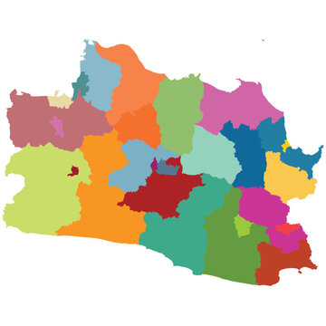 Detailed vector map of West Java (Jawa Barat) province with 27 regencies.