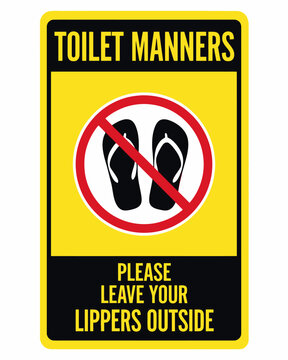 Toilet manners sign with flip flops prohibition and polite message