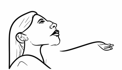 Obraz premium Woman looking up with outstretched hand.