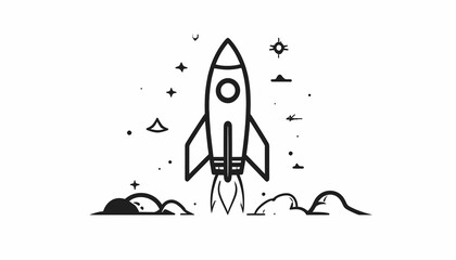 Rocket Ship Blasting Off Into Space. © Undangan