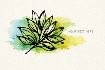 Botanical illustration with watercolor and ink leaves on textured background © dvoevnore