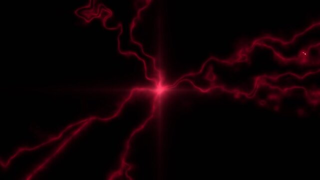 Red flash FX lightning explosion transparent background, evil dark energy thunder strike anime cartoon loop