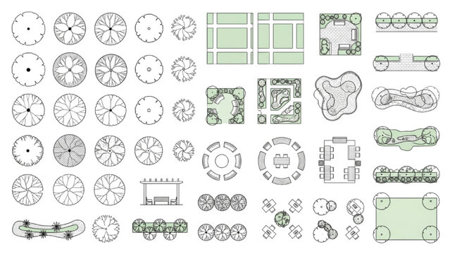 Top View Landscape Architecture Campus Planning Elements and Urban Design Vector Set