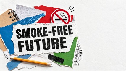 Smoke-free future concept with torn papers and pencil on textured white background © dvoevnore
