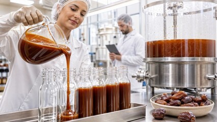 Date syrup production process in factory setting with focus on natural sweeteners © dvoevnore