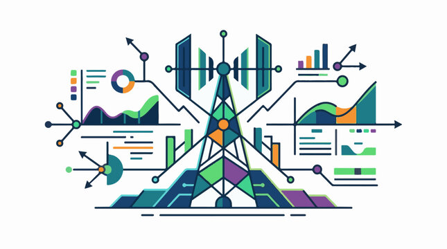 Abstract illustration of data visualization and network tower